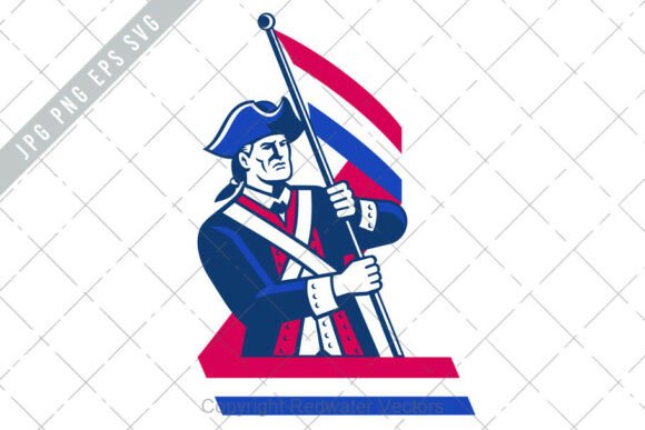 American Patriot Holding Flag Retro SVG